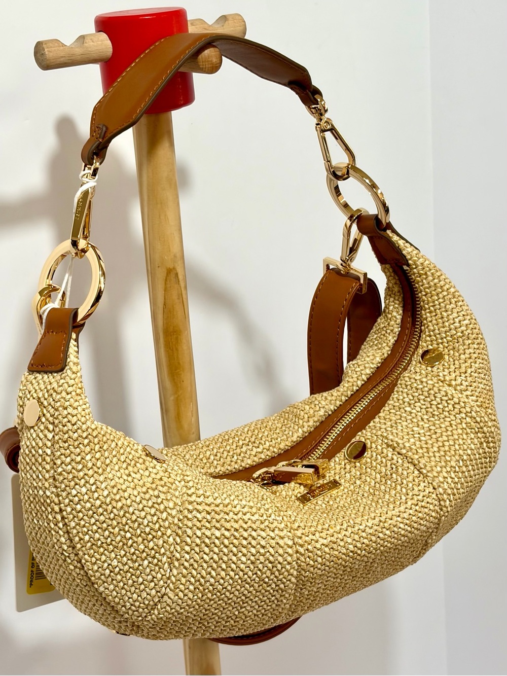 Hammitt Erica Small Raffia Croissant 🥐 Shoulder Bag In Cocoa Raffia/Gold NWT!! - Picture 4 of 16